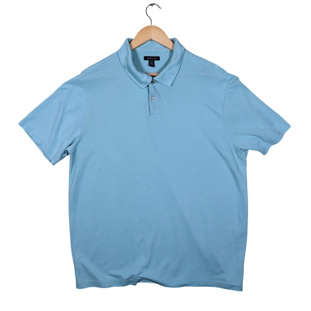 Van Heusen Mens Large L Light Blue Stripe Golf Polo Shirt Short Sleeve‎